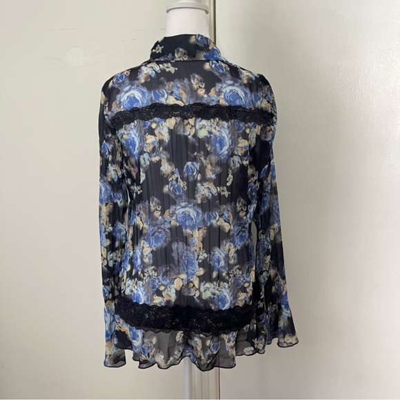 NWT FREE PEOPLE Bad At Love Blouse Sz M Floral Blue Black Lace Boho Fairy - Picture 4 of 9